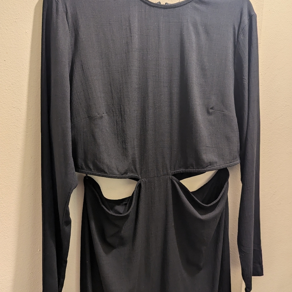 Zara Elegant Black Cut-Out Long Sleeve Midi Dress- L - Picture 5 of 12
